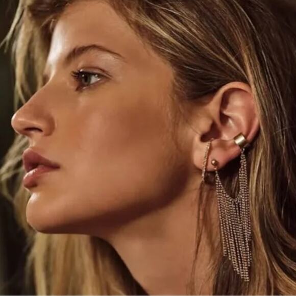 Free People Breakfast Club Ear Cuff Silver Fringe Western Bohemian Grunge Punk - Picture 2 of 13